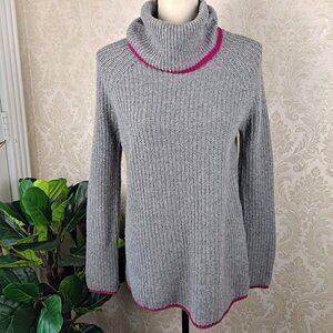 Bartolini Size Small Gray Cowl Neck Sweater Fuschia Trim Wool/Cashmere Blend EUC